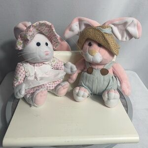 Fine Toy Co Easter Bunny Plush Pair - 10” Girl & Boy Rabbits 1990s Tags